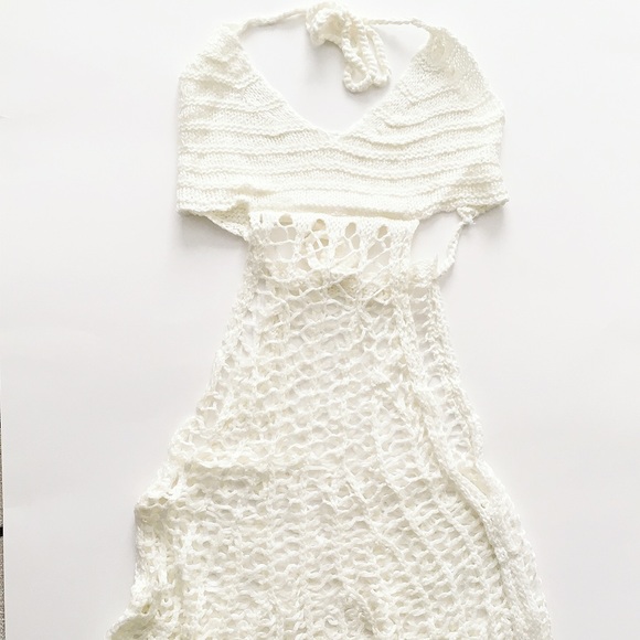Ivory Crochet Swimsuit Halter Cover Up - Picture 2 of 6